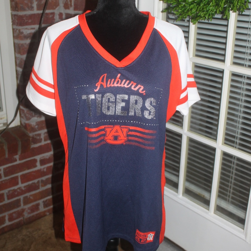 Knights Apparel Auburn Tigers orange blue white jersey top Vneck Large NEW……